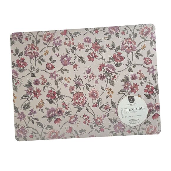 Dream Home Set of 4 Jacobean Multi Placemats Reversible Hard Table Mats 12x16 - Picture 4 of 10